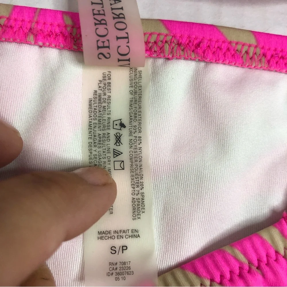 Victorias Secret Bikini Womens Small Zebra Print Pink Tan Strapless Top Padded